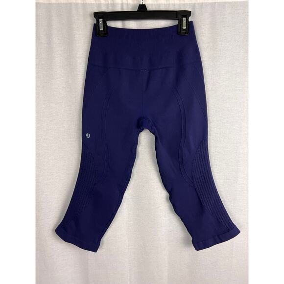 Lululemon Leggings Flow & Go Crop Seamless Tight Hero Blue Athletic Yoga Running - Picture 4 of 7